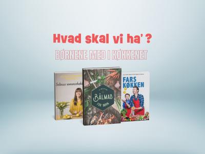 Billeder af bogforsider om børn med i køkkenet