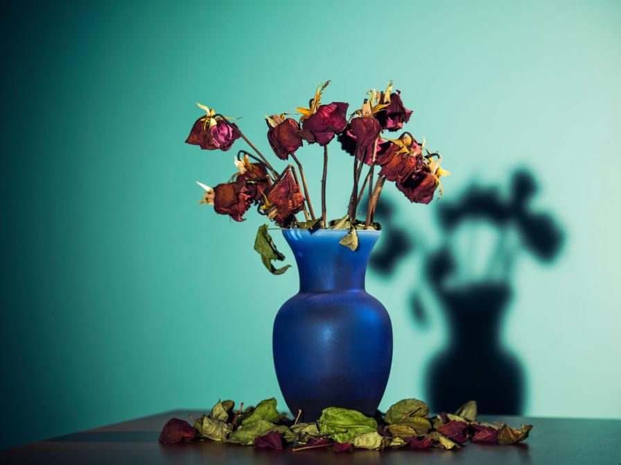 vase med visne blomster